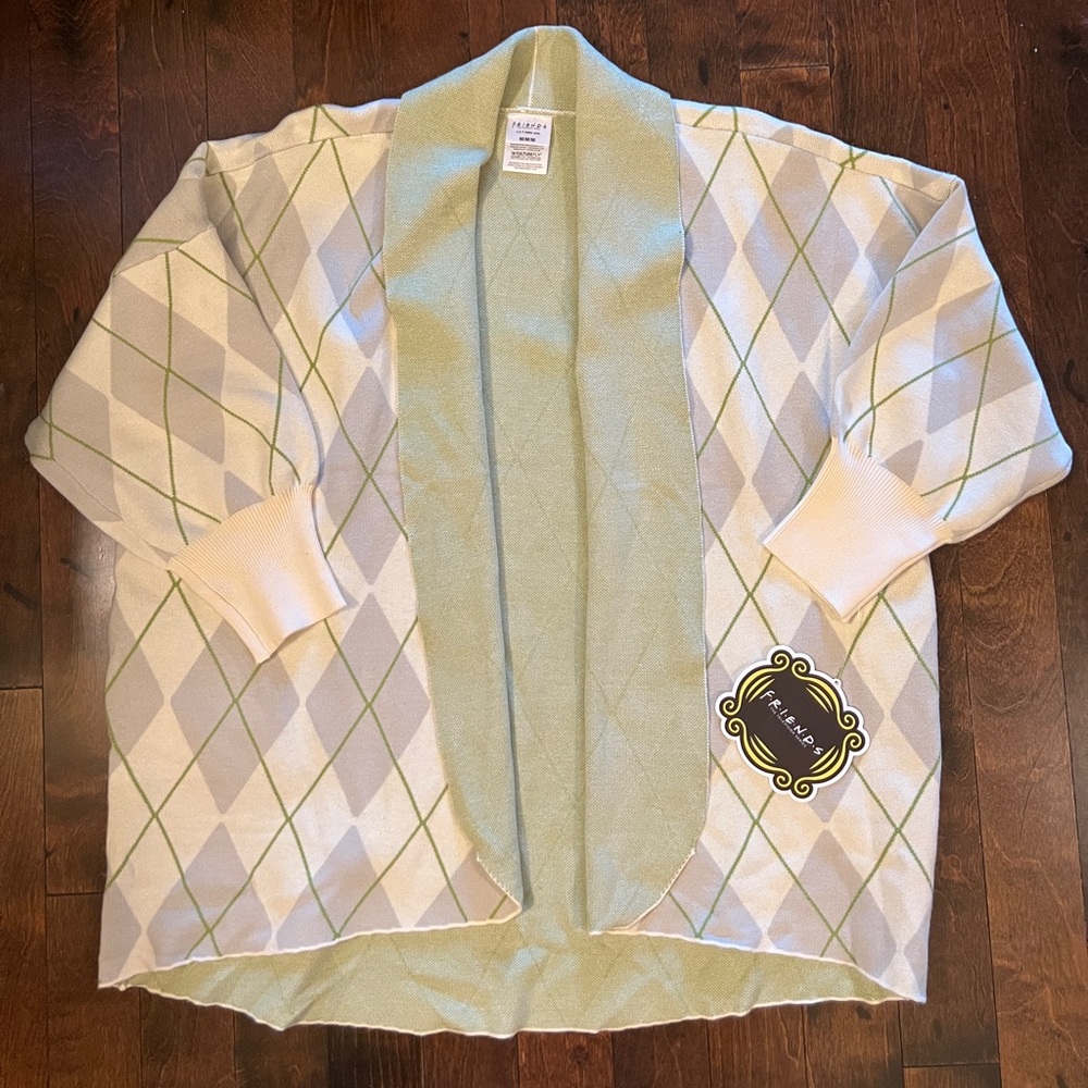 Friends Argyle Oversized Cardigan Green Central Perk CultureFly Med NWT